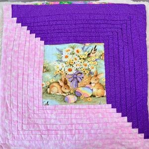 (2) Vintage handmade patchwork Easter Bunny envelope throw pillow covers 17”